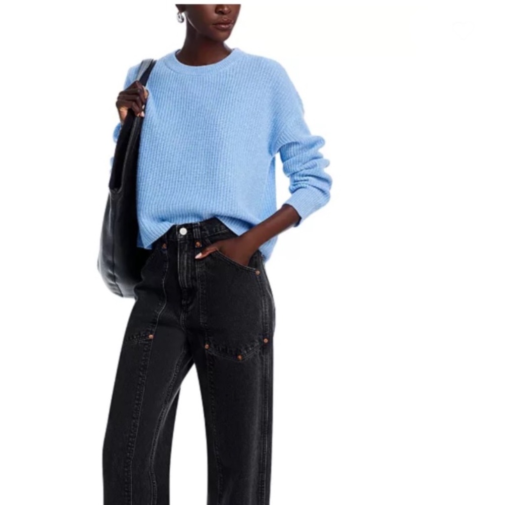 Luxurious 100% Cashmere Shaker Stitch Drop Shoulder Sweater By Aqua in blue